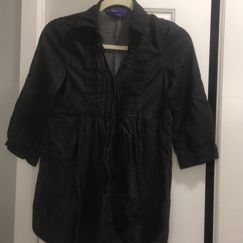 Cute button up dark denim blouse